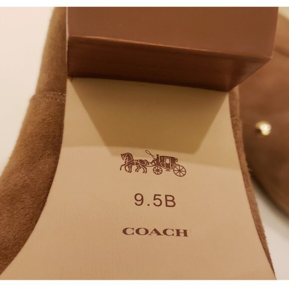 Coach Heeled Gold Studded Ankle Booties Size -9.5B Tan Leather/Suede - Picture 4 of 10